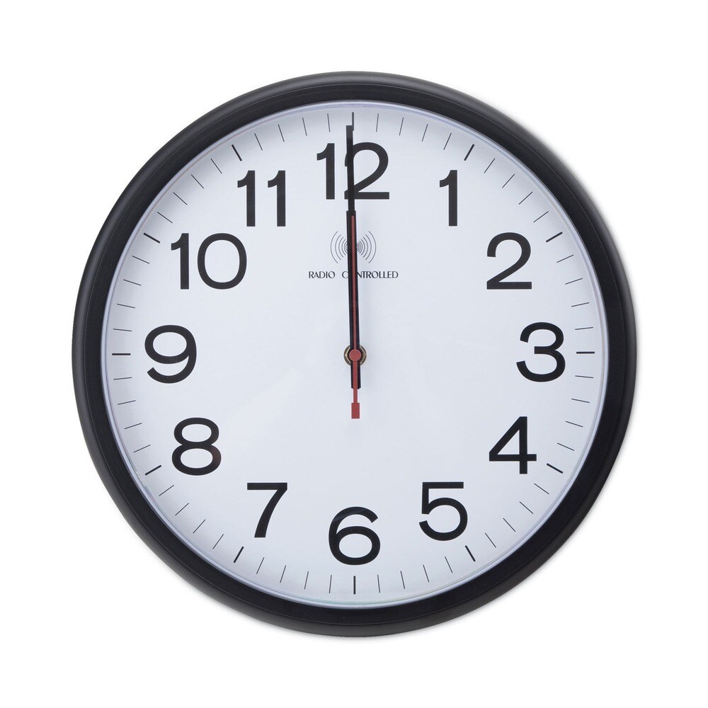 Universal 13-1/2 in. Deluxe Indoor/Outdoor Atomic Clock - Black Frame, White Face