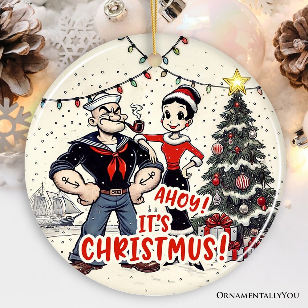 Ahoy! It's Christmus! Popeye and Olive Ornament, Vintage Sailor Christmas Gift and Keepsake