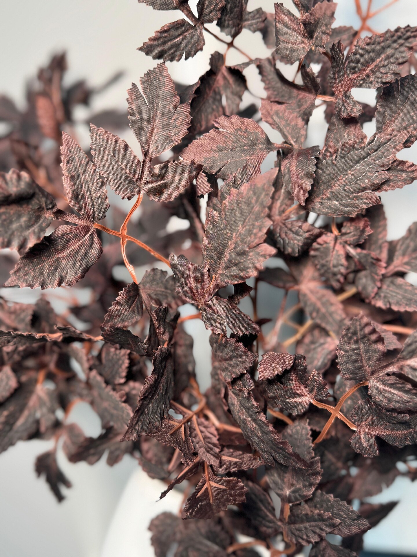 Plum Faux Cimicifuga Ramosa Leaves 32" Fall Autumn Stem Bundle 3 Pack Burgundy Faux Botanical Branch for Tall Vase Seasonal Home Decor