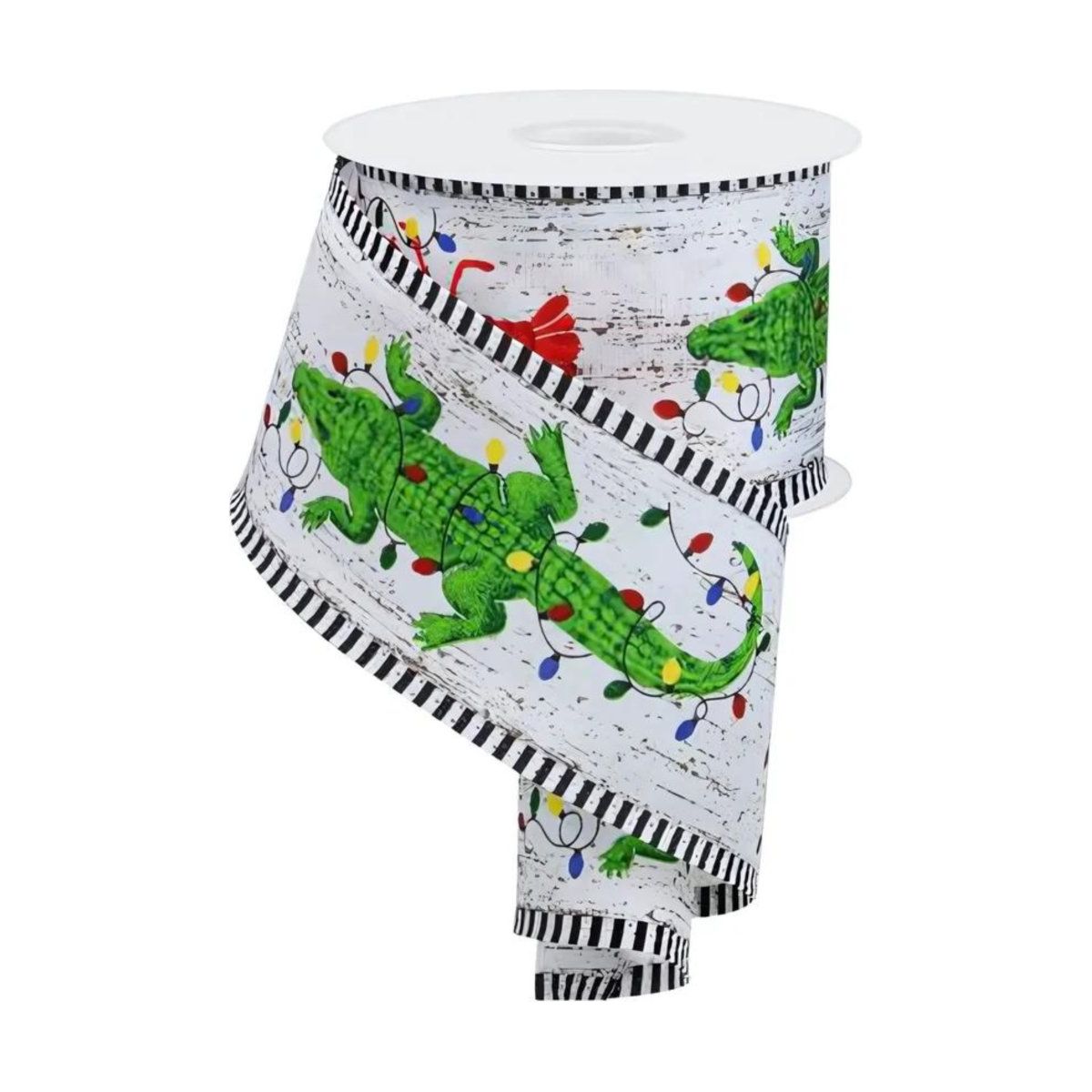 2.5&#x22; Crawfish Alligator Stripe Ribbon: White (10 Yards)