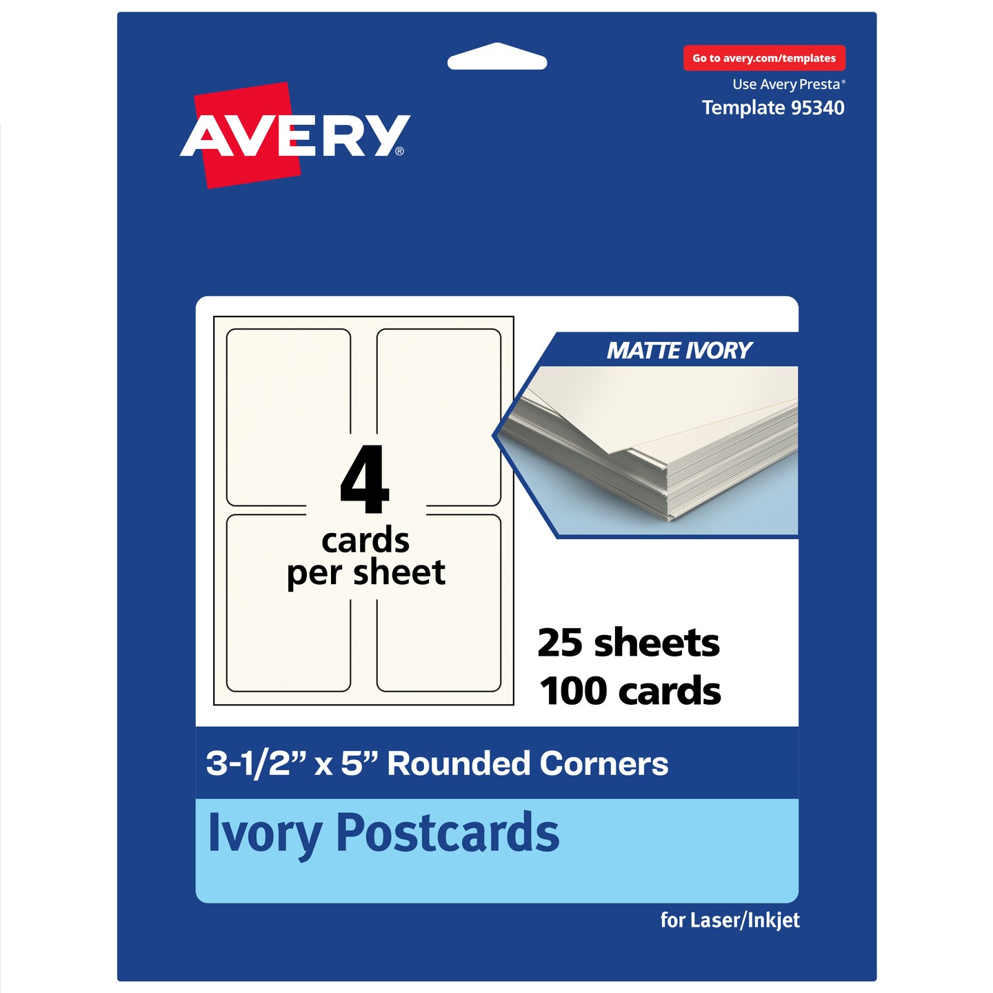 Avery Matte Ivory Postcards, 3-1/2" x 5" Rectangle Rounded Corners