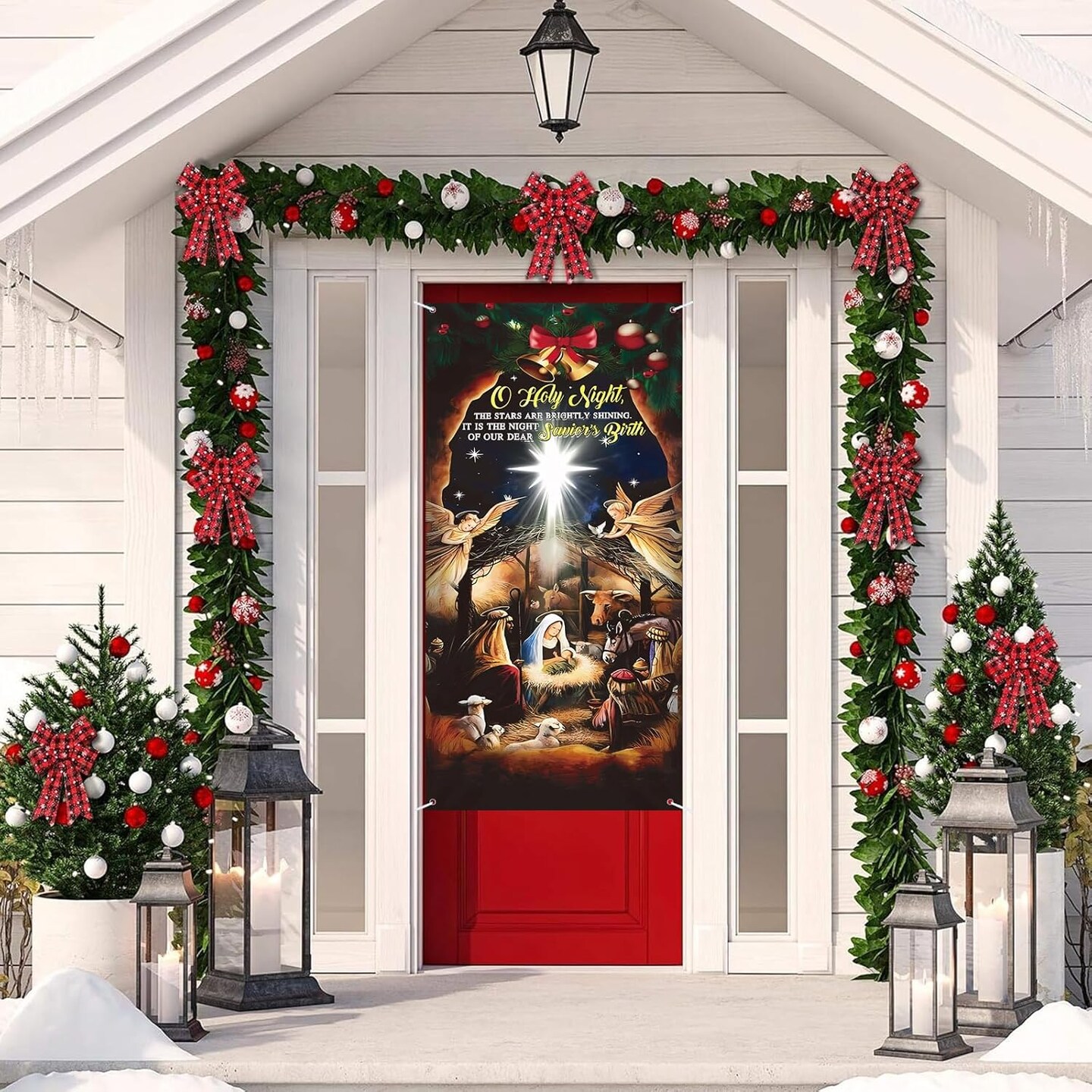 Christmas Door Cover Decorations,Jesus Nativity Scene Christmas Fabric Door Decoration Porch Sign Holy Night Outdoor Religious Front Door Banner Winter Holiday New Year Xmas Office Home Party Supplies