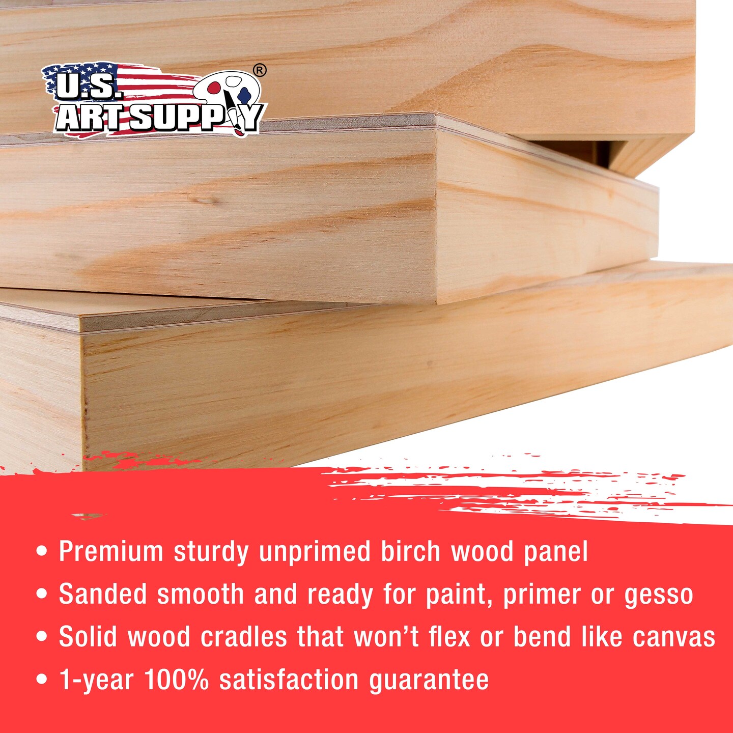 Unfinished Cradled Wood Panels for Painting, 3 Pack of 12x12 inch - Gallery Birch Wooden Canvas Boards 1-1/2&#x22; Deep - Mixed-Media Craft, Acrylic, Oil, Encaustic, Paint Pouring