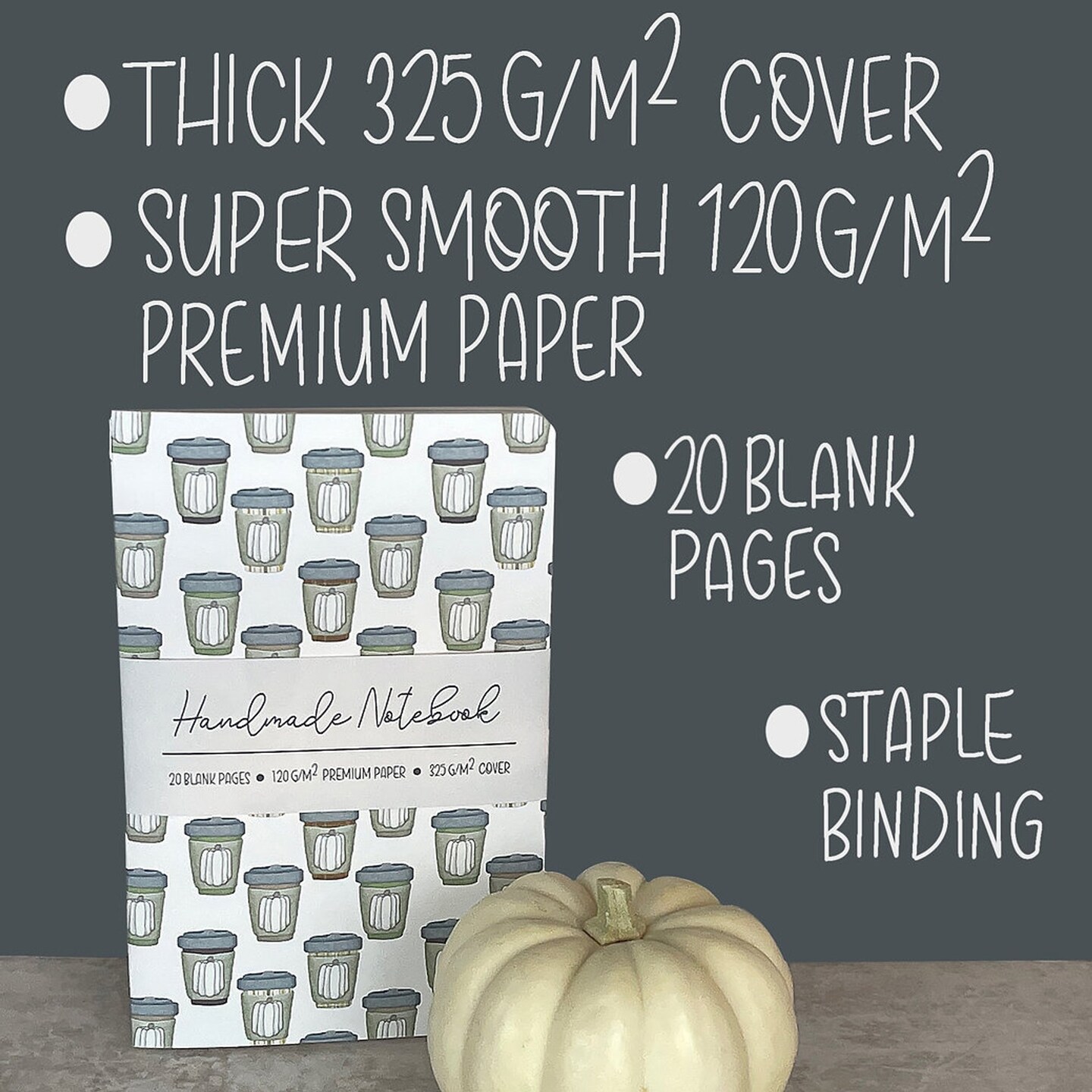 Edge Collections - 8&#x22; x 5.25&#x22; - White - Pumpkin Spice Pattern Journal for Seasonal Writing - 1 Piece