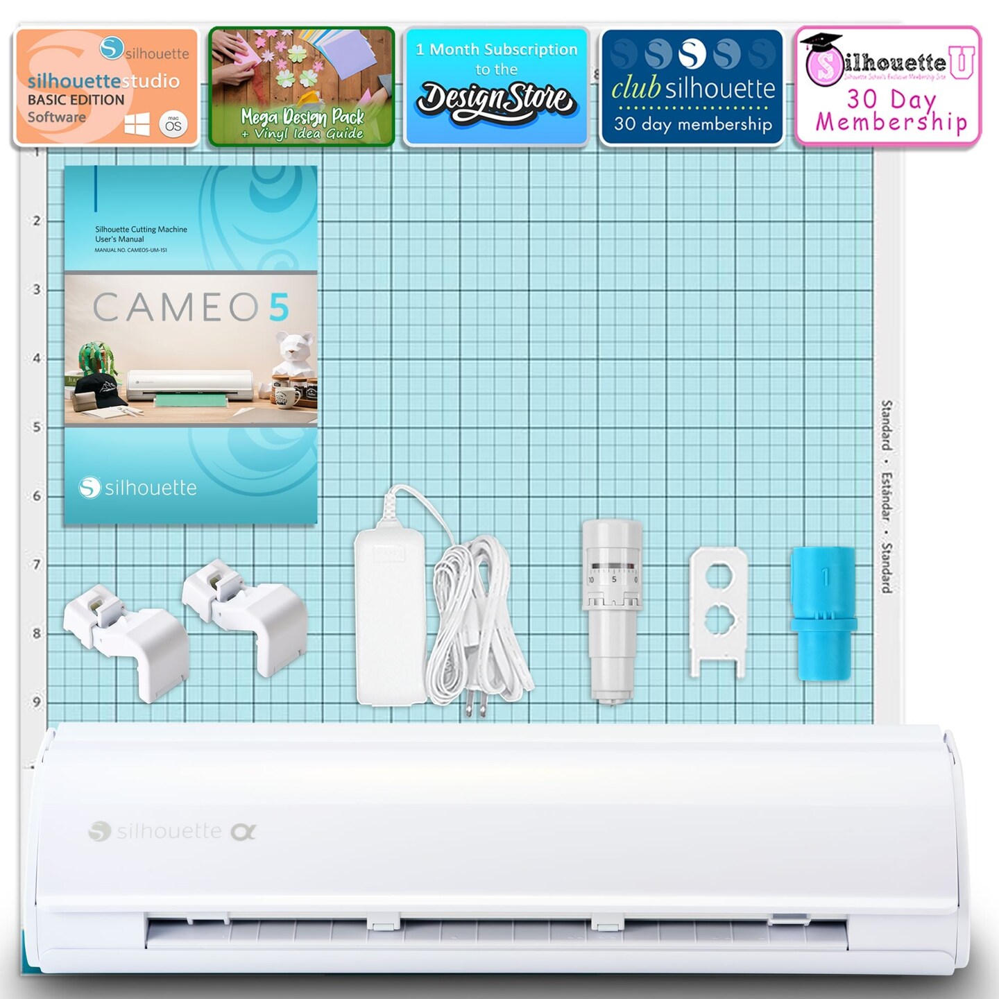 Silhouette White Cameo 5&#x3B1; Alpha w/ 8-in-1 Turquoise Heat Press &#x26; Siser HTV