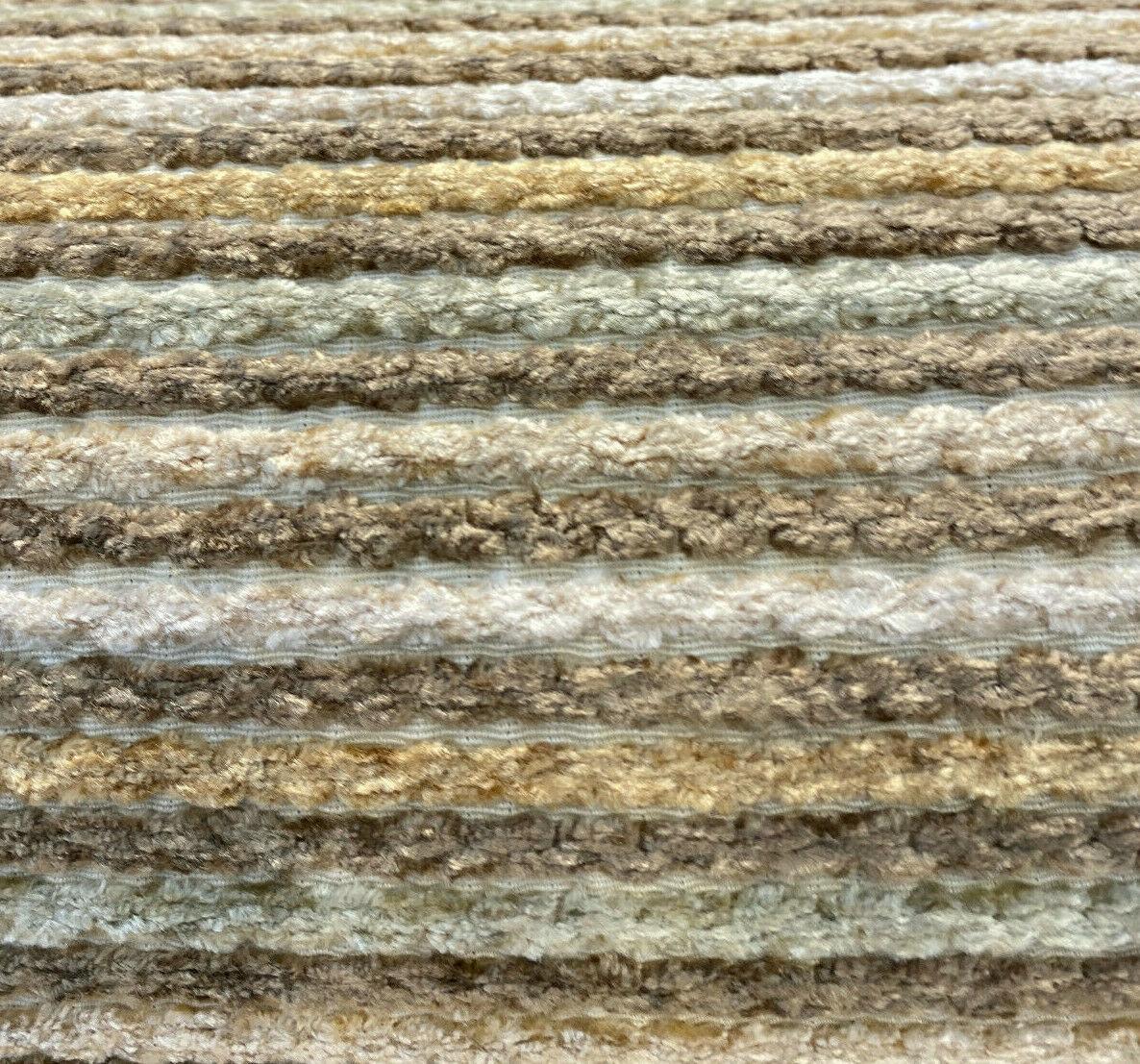 1 Yard Dune Tan Gold Chenille Striped 64% Rayon, 21% Polyester, 15% Cotton Upholstery Fabric 59 inch Width