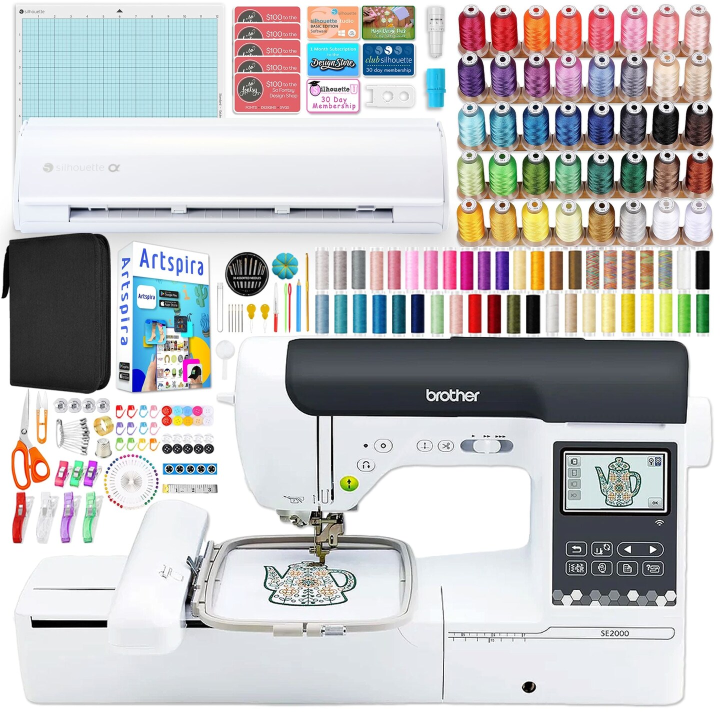 Brother SE2000 Embroidery &#x26; Sewing Machine Bundle w/ Silhouette Cameo 5&#x3B1; Alpha