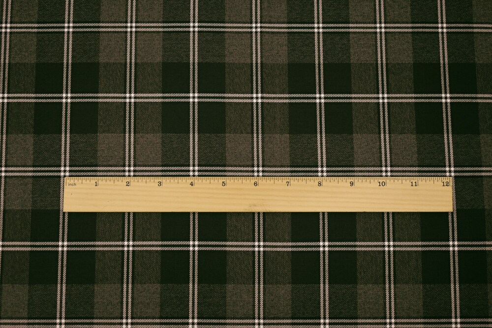 Brown-Black-White Wool Poly Plaid Woven Twill Suiting Fabric By the Yard