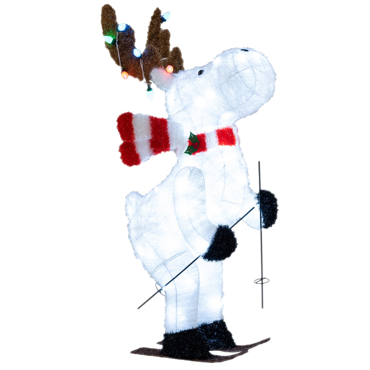 White LED Fabric and Metal Animated Reindeer with Skiing Arms