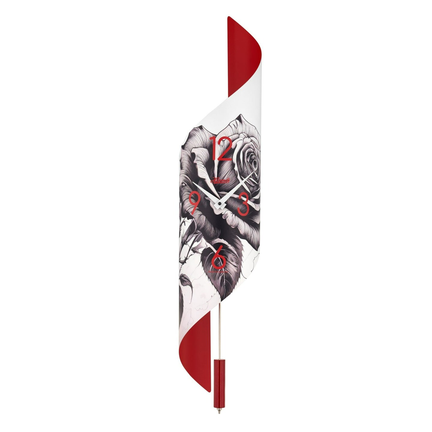 Hermle Floral Stainless Steel Curved Wall Clock - 26.5" - Red and White ...