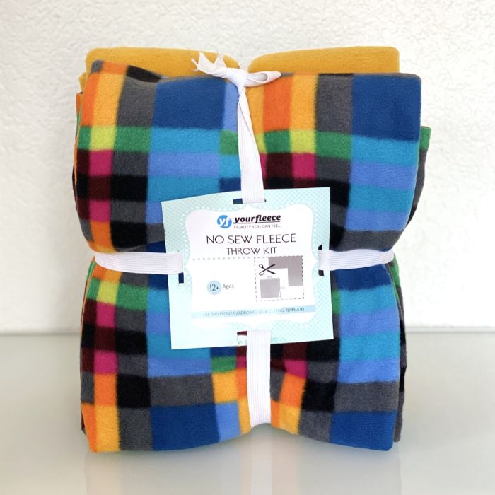 Colorful Squares Anti-Pill No Sew Throw Fleece Fabric Kit