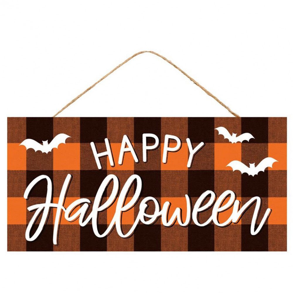 12&#x22; Wooden Sign: Happy Halloween Check