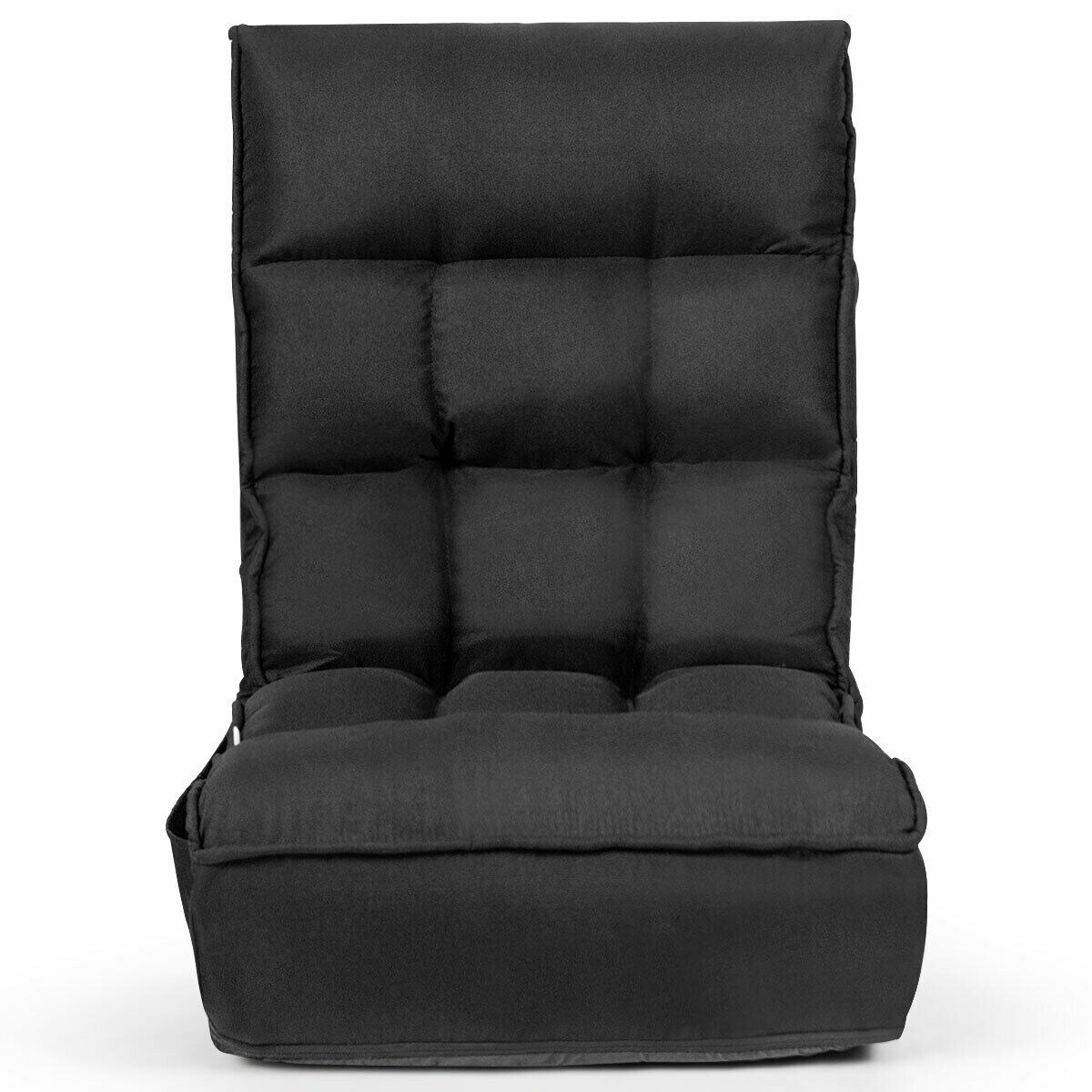 Black Steel Floor Gaming Sofa with Adjustable Backrest and Headrest