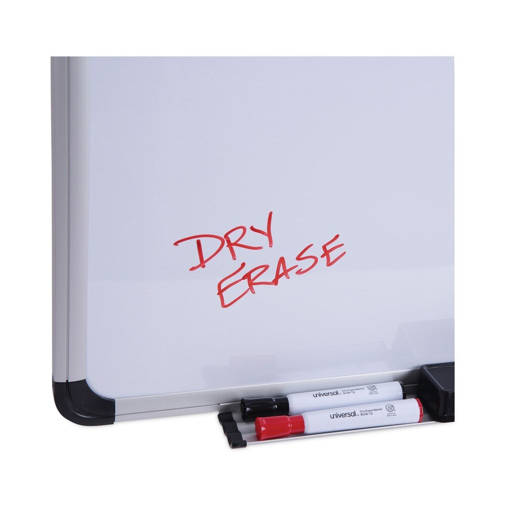 Universal 36 in. x 24 in. Lacquered Steel Magnetic Dry Erase Marker Board - White Surface, Aluminum/Plastic Frame