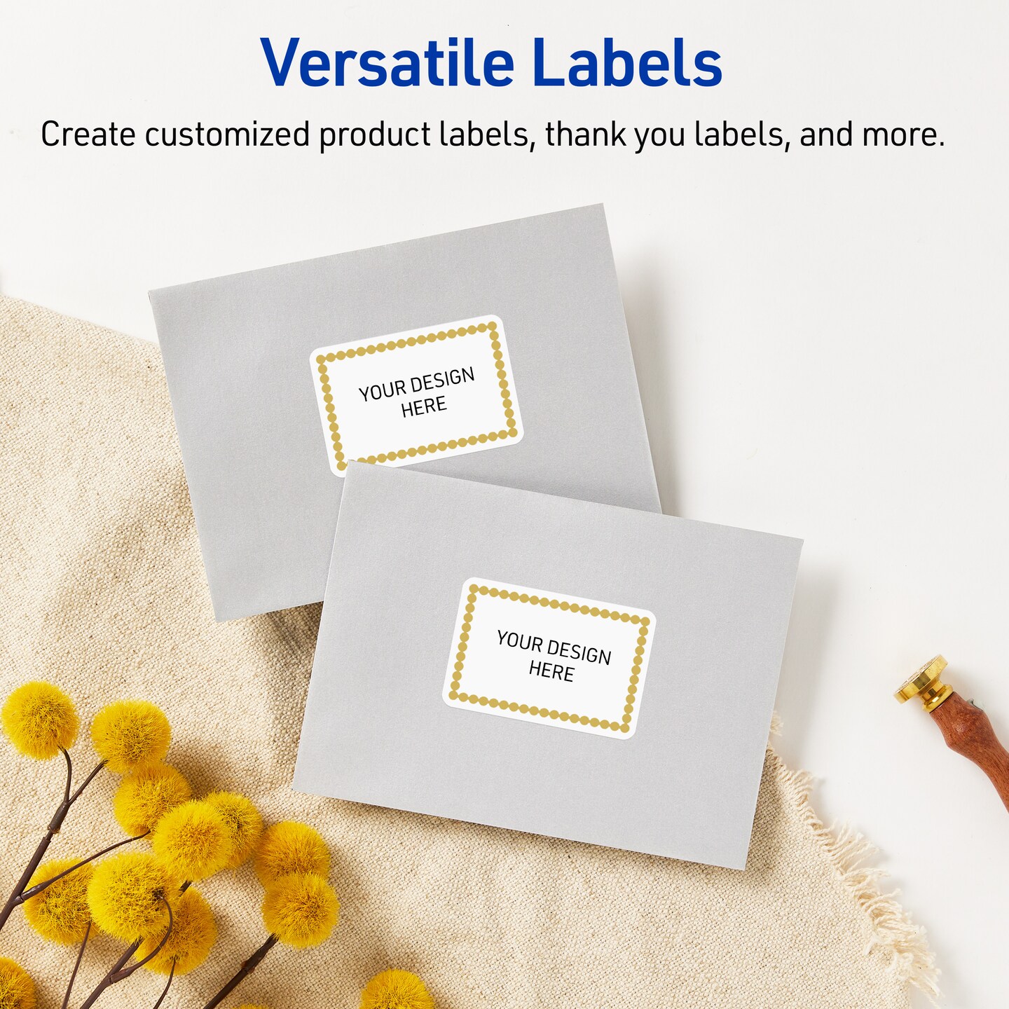 Avery Printable Shipping Labels, 2" x 4", Matte White with Gold Beads Design, Permanent Adhesive, Laser & Inkjet Compatible, 10 Total, Great for Shipping, Branding, and Weddings