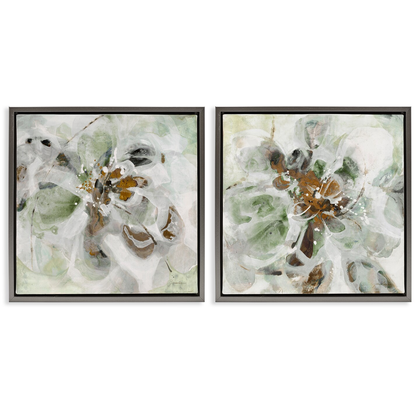 Stupell Industries Reminiscent Floral Abstraction 2 Piece Black Framed Floater Canvas Set, design by Liz Jardine