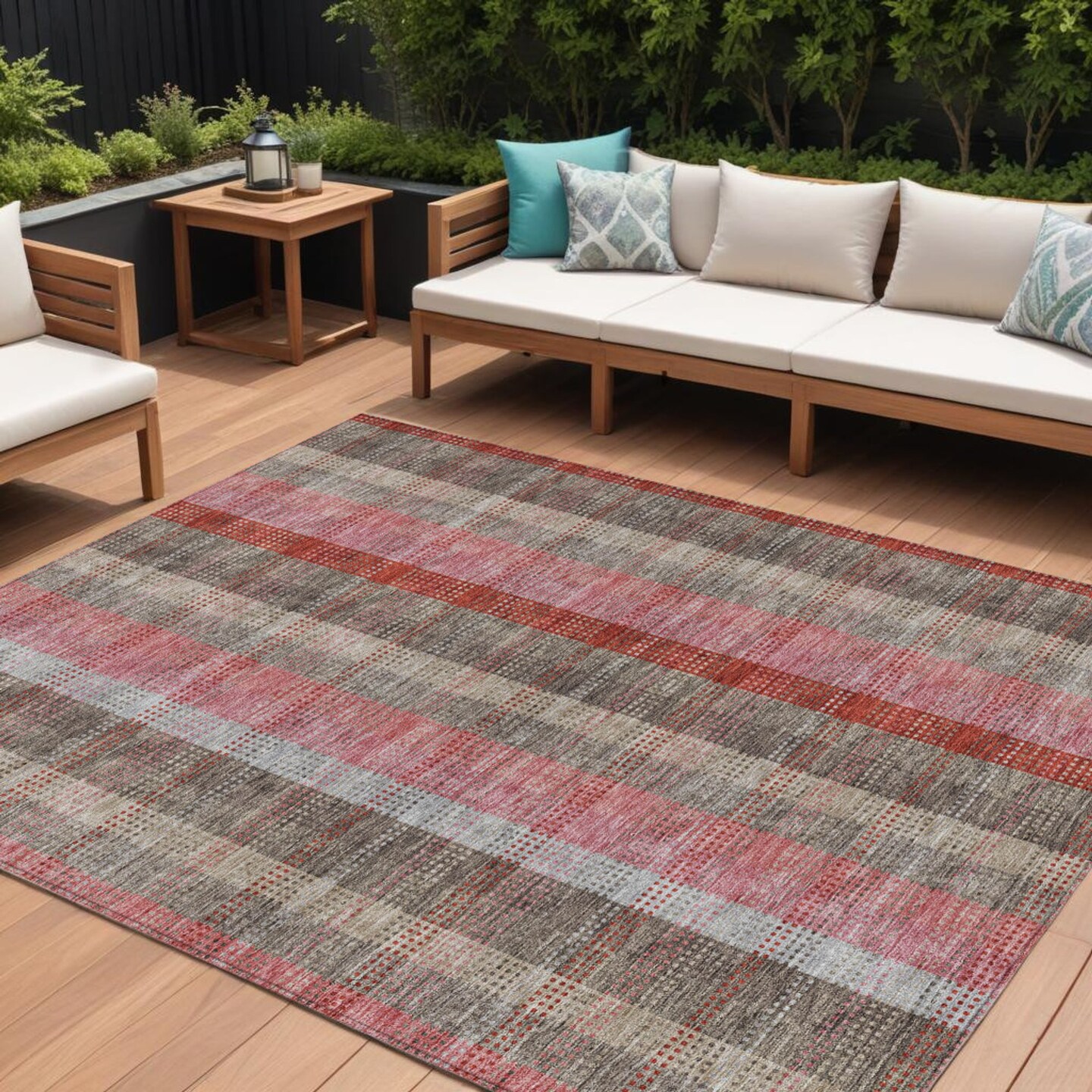 Edge Collections - 8' x 10' - Red - Durable Area Rug for Plaid Indoor and Outdoor Use - 1 Piece