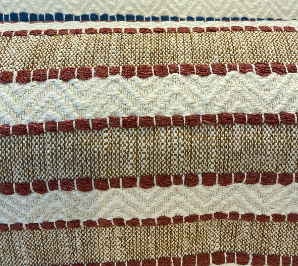 1 Yard Handwoven Stripe Upholstery Fabric in Cinnabar Rust Red and Beige 54 inch Width