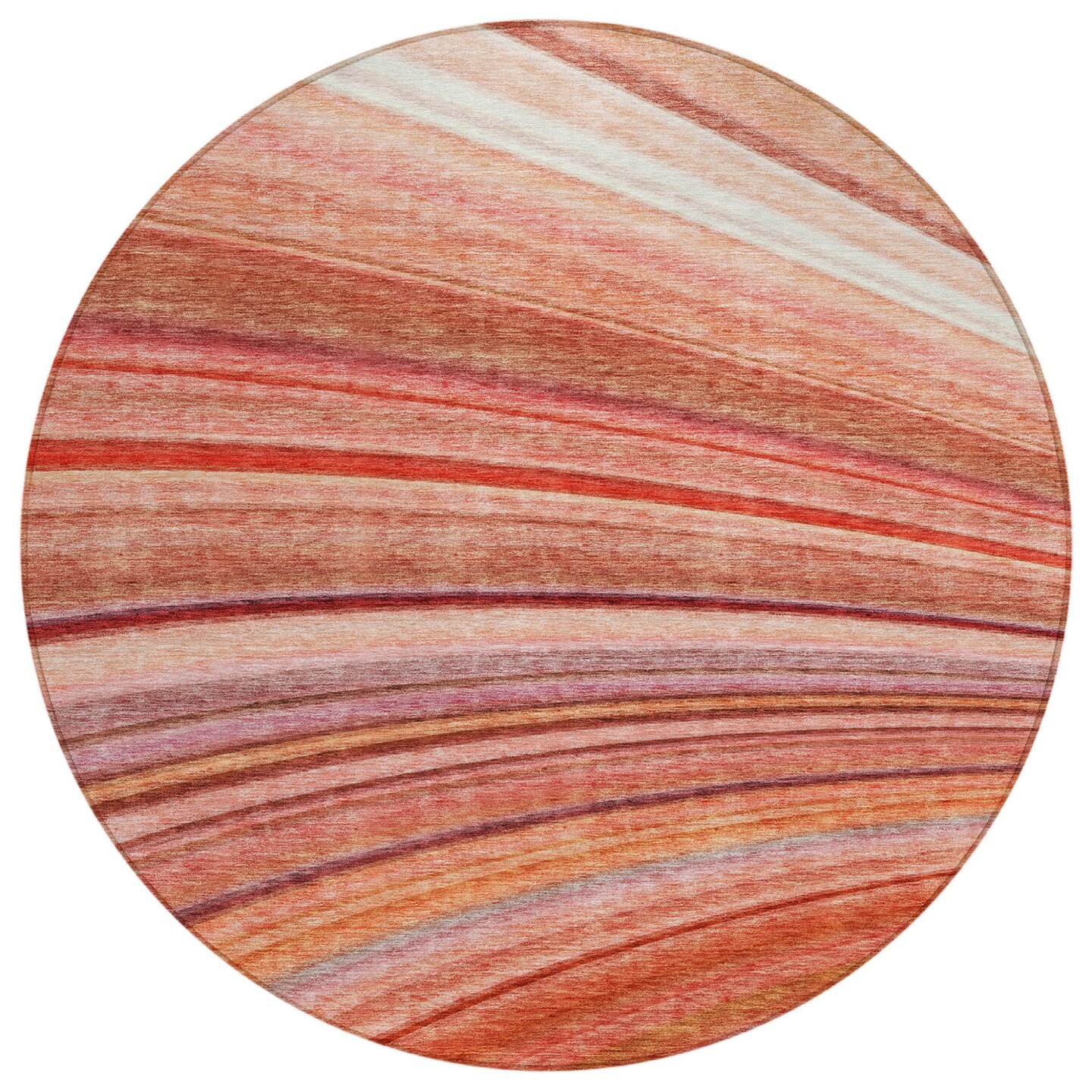 Edge Collections - 8' - Orange - Round Striped Washable Area Rug for Indoor and Outdoor Use - 1 Piece