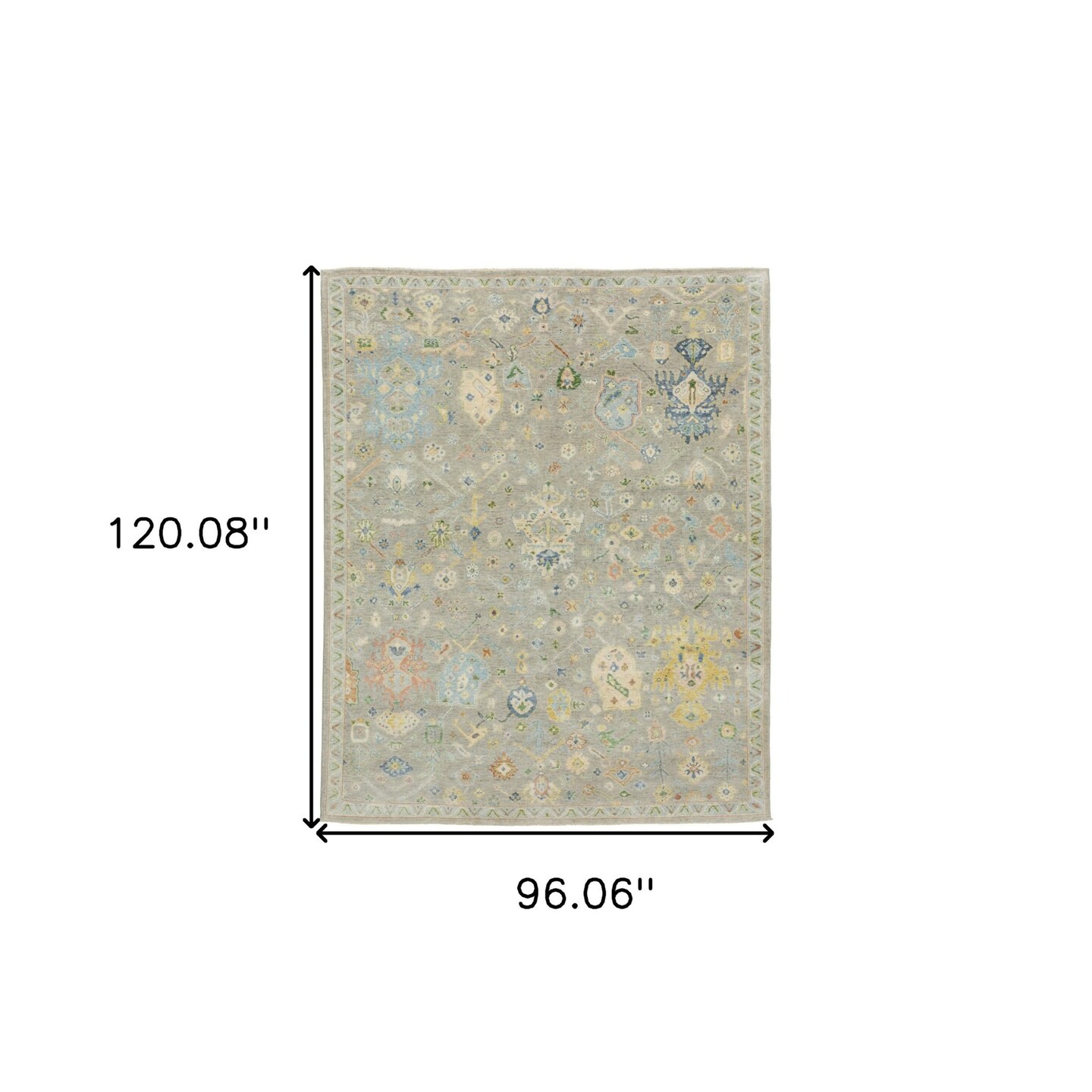 Edge Collections - 8' X 10' - Gray - Elegant Hand-Knotted Oriental Area Rug with Fringe - 1 Piece