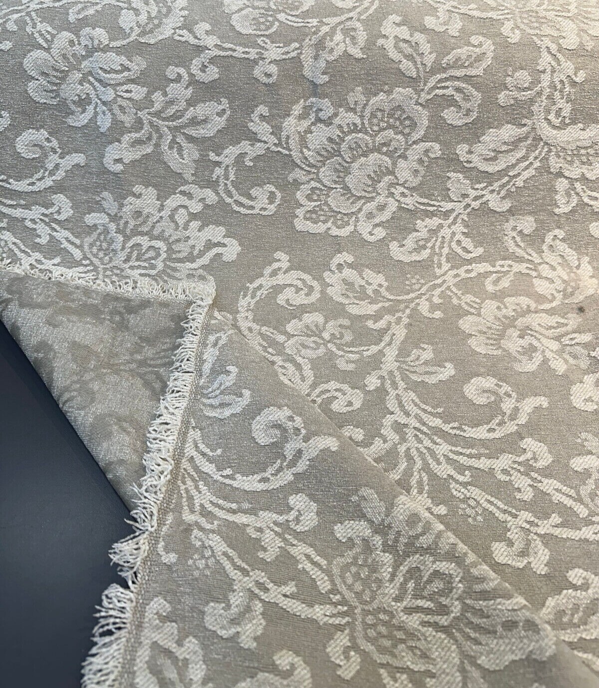 1 Yard Pumice Beige Chenille Floral Upholstery Fabric Soft Textured Woven 58 Inch Width 60% Viscose 40% Polyester