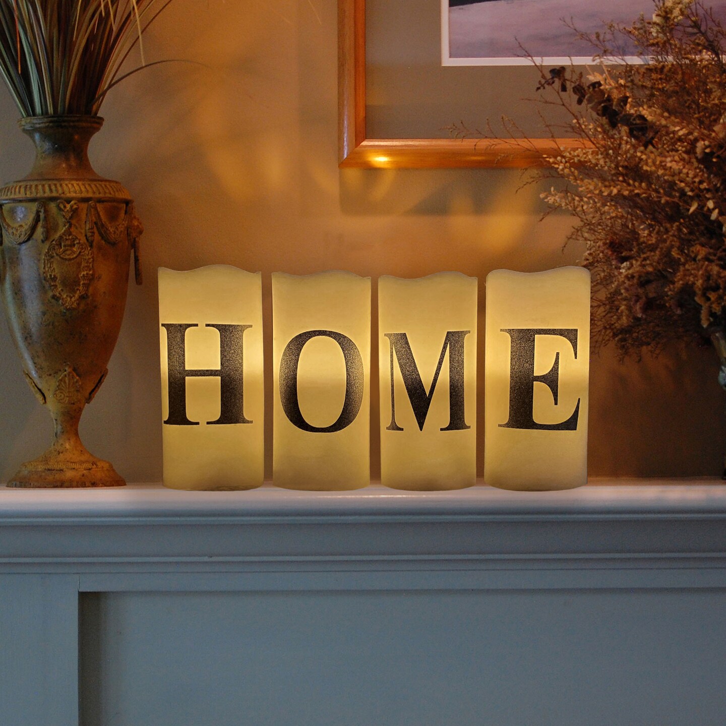Mod Lighting and Decor LED Lighted &#x22;Home&#x22; Candles - 6&#x22; - White and Silver - Set of 4