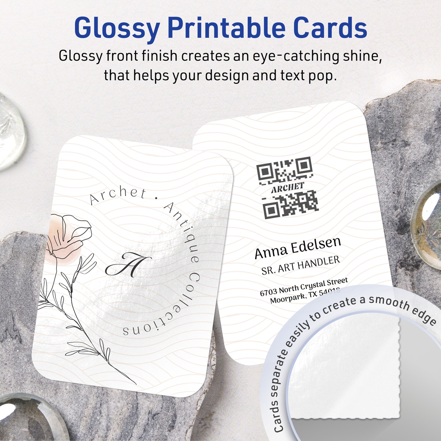 2-1/2" x 3-1/2" Rectangle Rounded Corners, Glossy White Business Cards
