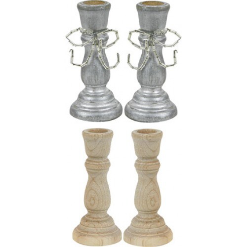 Wood Candle Sticks, 3&#x22;, 2/Pack &#x2013; Unfinished Wooden Holders for Crafting, Painting &#x26; DIY Decor