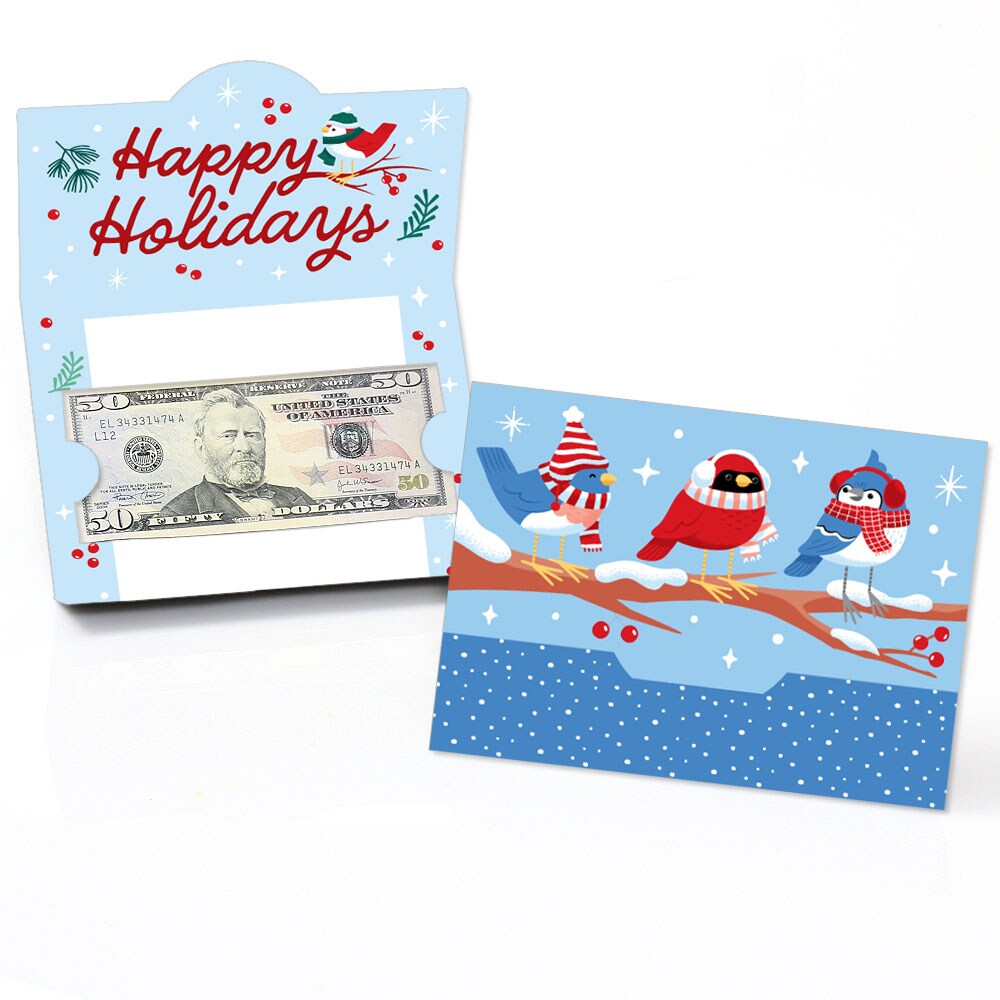 Big Dot of Happiness Winter Birds Money Cards for Cash with Envelopes, Winter Holiday Gift Card Holders, Christmas Money Holders for Cash - Set of 8
