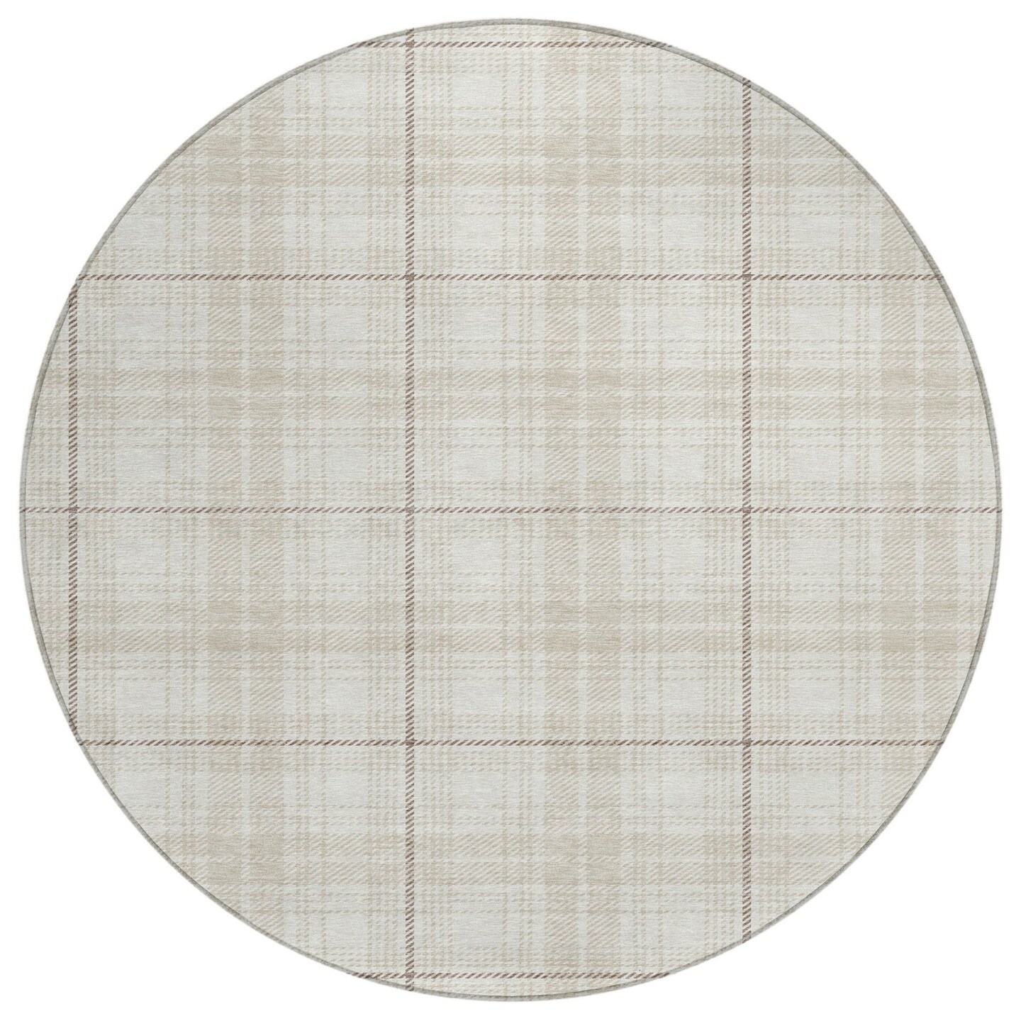 Edge Collections - 8' - Brown - Indoor and Outdoor Washable Round Plaid Area Rug - 1 Piece