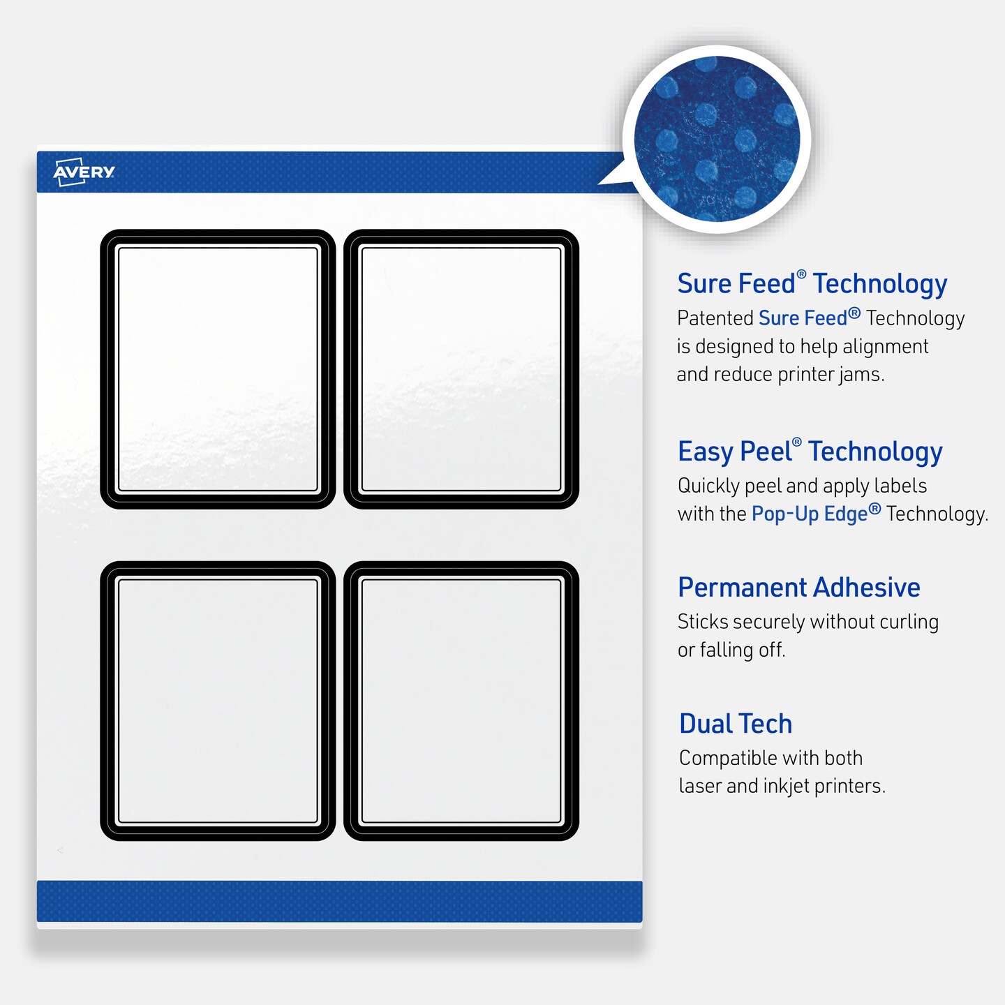Avery Printable Rectangle Labels, Double Black Border, 4" x 3-1/3", Glossy White Rectangle Labels, Permanent, Laser/Inkjet, 40ct, Great for Product Labels