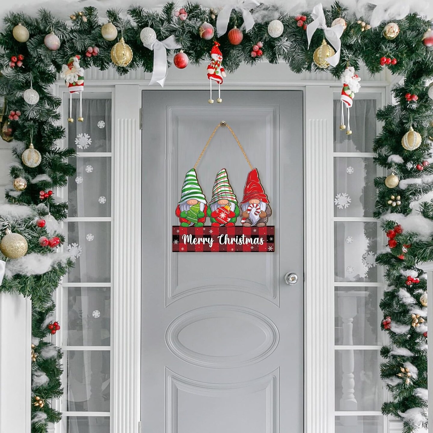 1 Set Merry Christmas Door Sign Decor Christmas Welcome Sign Rustic Gnomes Wood Hanging Sign Wooden Holiday Decor for Christmas Winter Porch Home Front Door Yard Wall Indoor Outdoor
