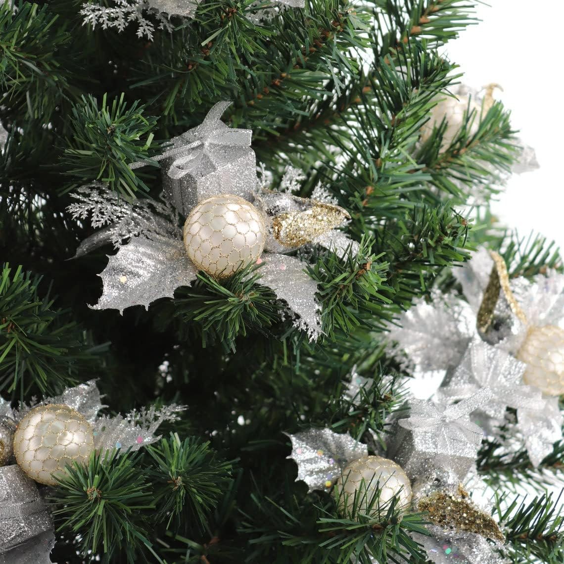 Set of 24: Traditional Silver Glitter Picks with Gift Box, Dove Bird, & Ornament Ball | Festive Holiday Decor | Trees, Wreaths, & Garlands | Christmas Picks | Home & Office Decor - 2024 Christmas Collection, Floral Home by Artificial Flowers