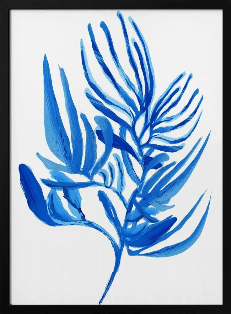 Blue Aquatic Plant Poster 24x36 Framed Art for Home Office Decor