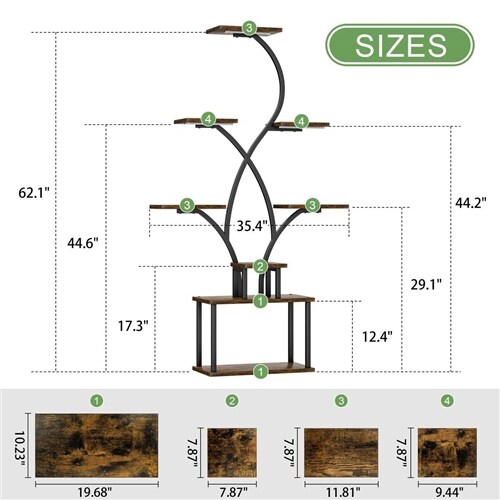 62-Inch Tall Tree-Shaped Indoor Plant Stand with 3-Head Full-Spectrum Grow Lights 8-Tier Corner Display Shelf