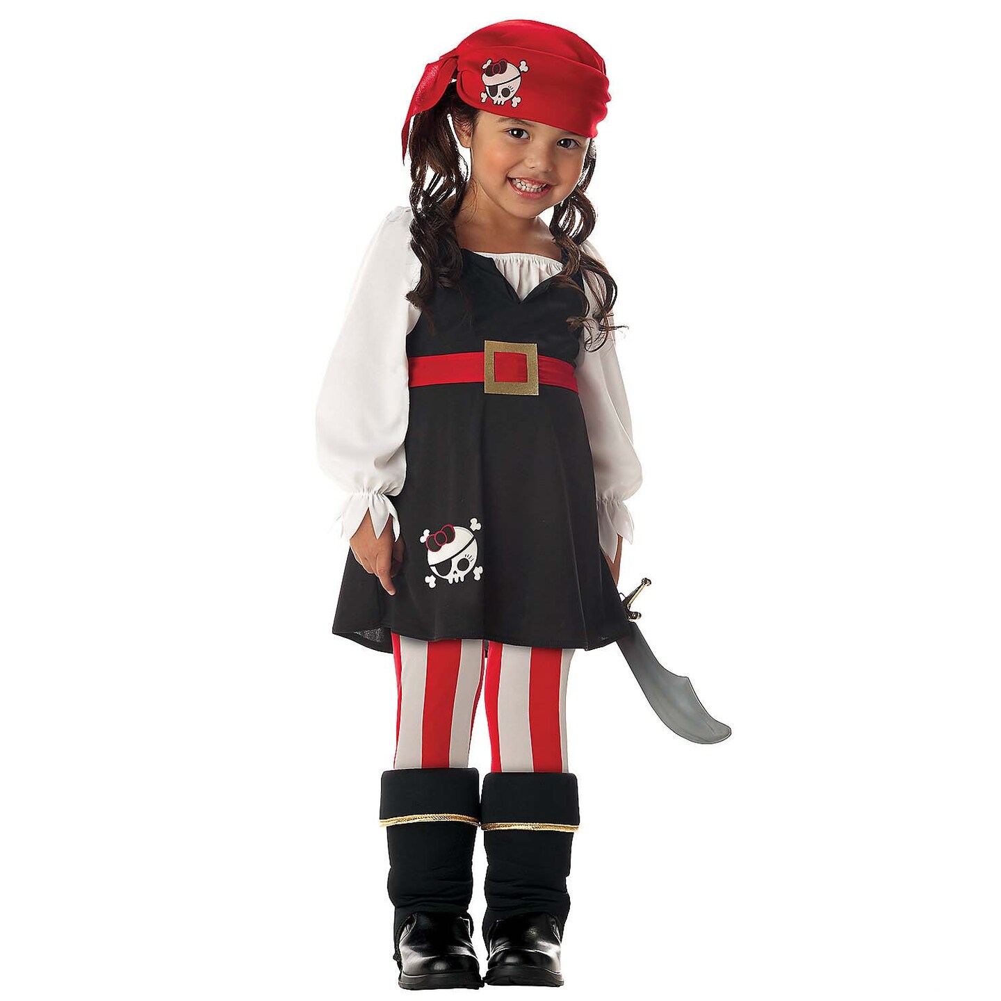 Precious Lil Pirate Costume with Dress Bandanna and Striped Leggings for Toddler