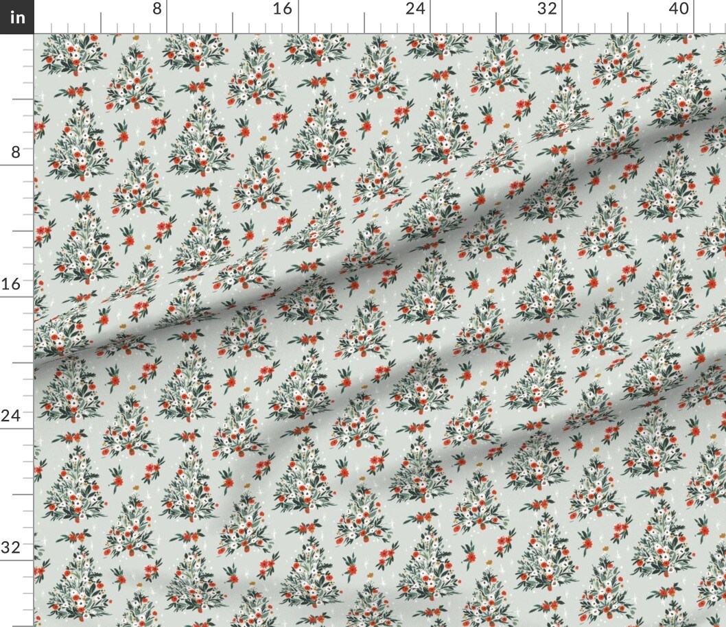 Various Fabrics by the Yard or Fat Quarter Whimsical Floral Floral Tree Holidays Winter Christmas Tree Christmas Floral Mint Red Green Blue Custom Printed Fabric by Spoonflower