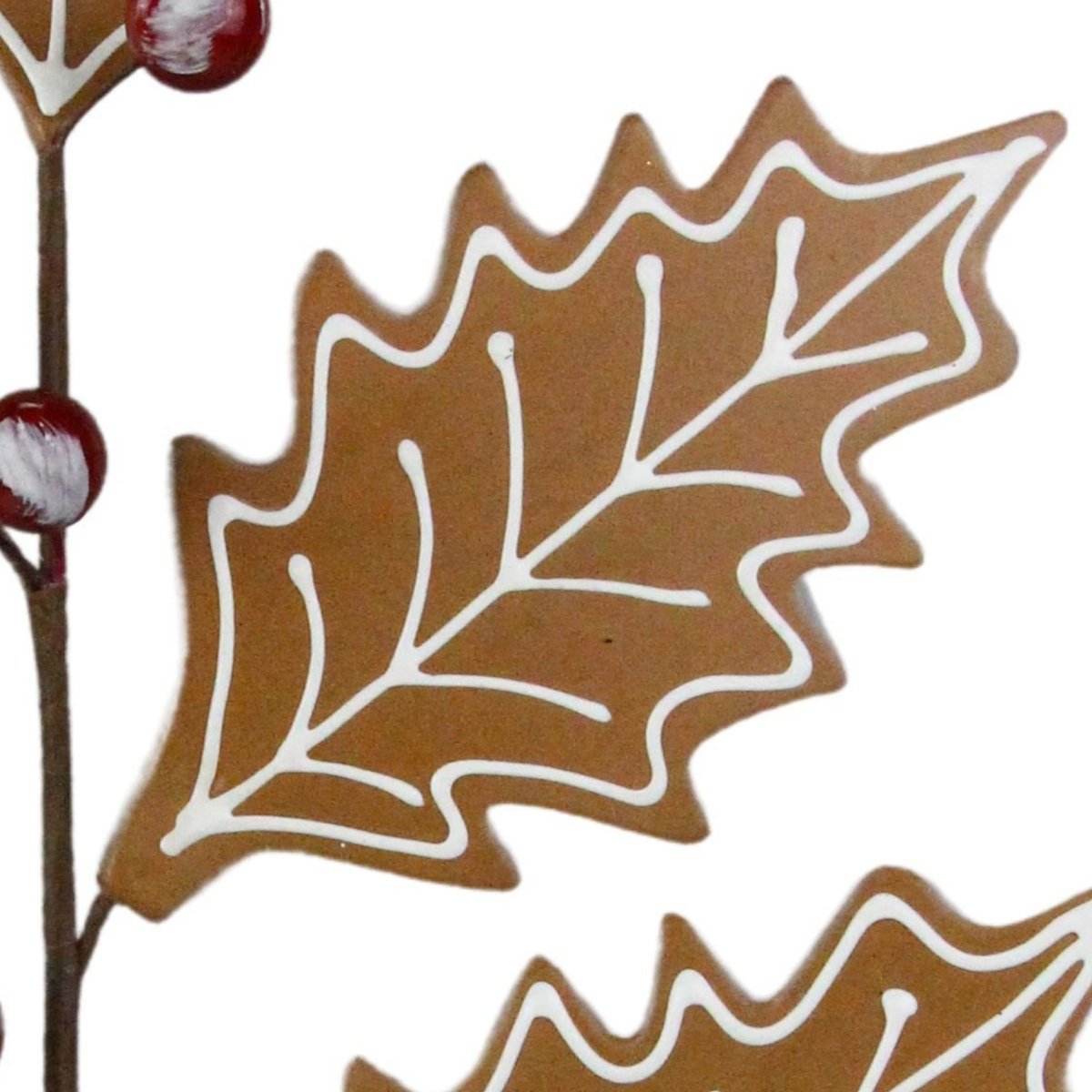 25&#x22; Gingerbread Holly Leaf Spray