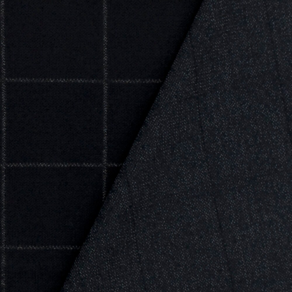 Deep Navy Blue-White Check Printed Cotton-Wool Matte Jersey Double Knit Fabric By the Yard