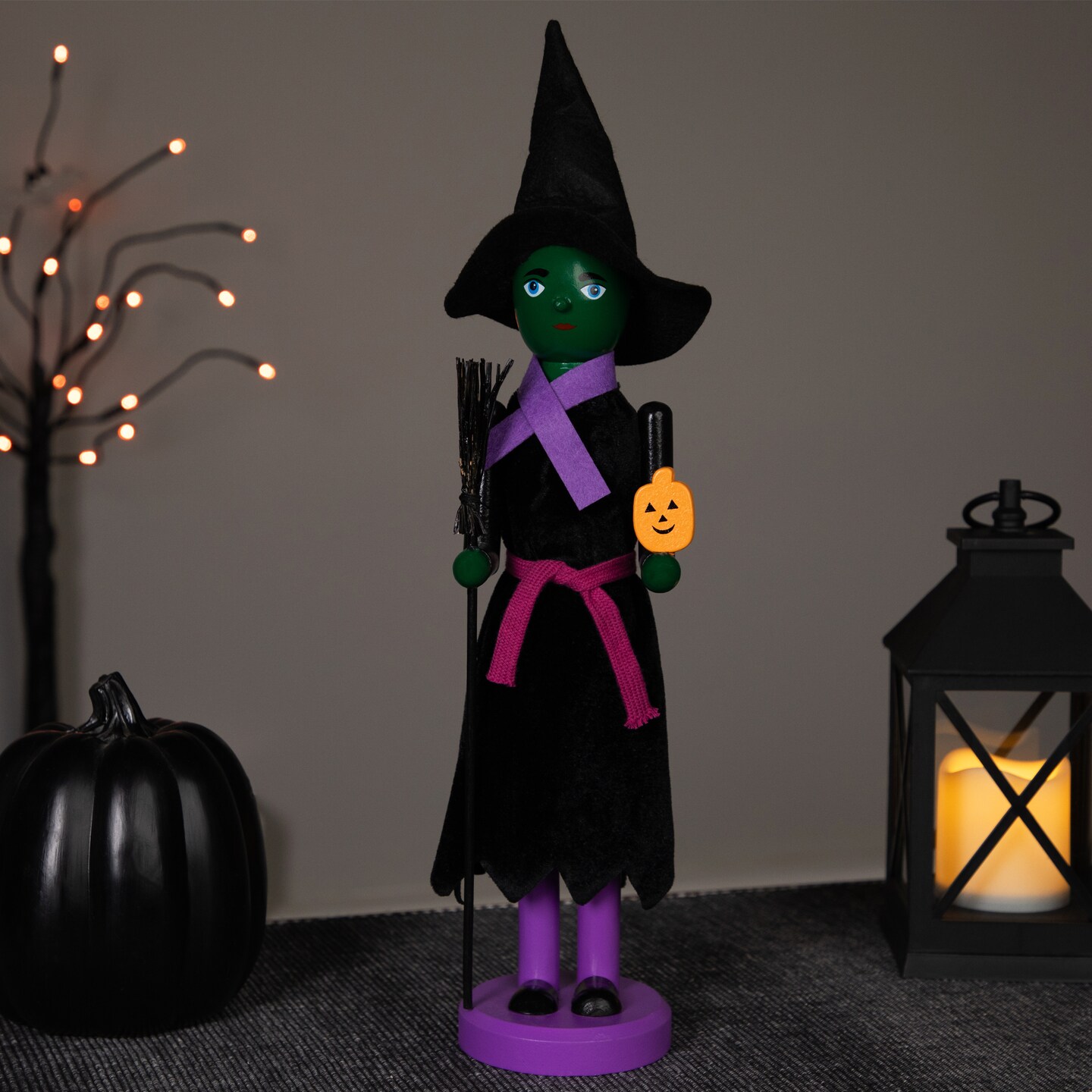 Northlight Witch Halloween Nutcracker with Broom - 14&#x22; - Black and Purple