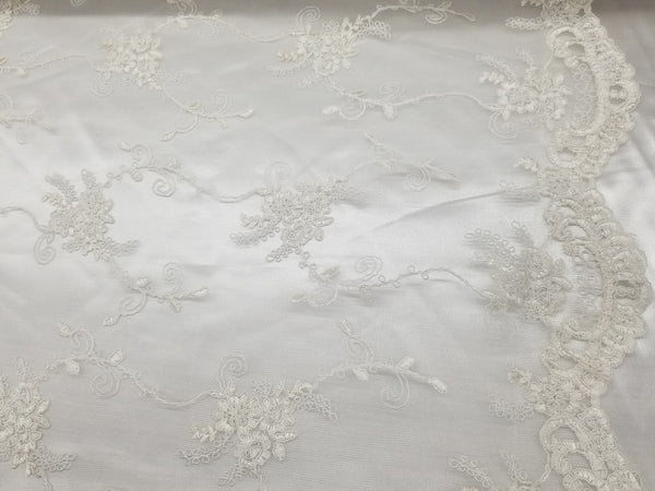1 Yard Off White French Floral Mesh Lace Fabric for Wedding Dresses and Decorations 50/54 Inch Width