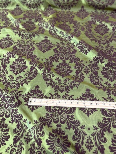 1 Yard Damask Flocking Taffeta Fabric 58&#x22; Wide Elegant Velvet Design for Weddings &#x26; Decor