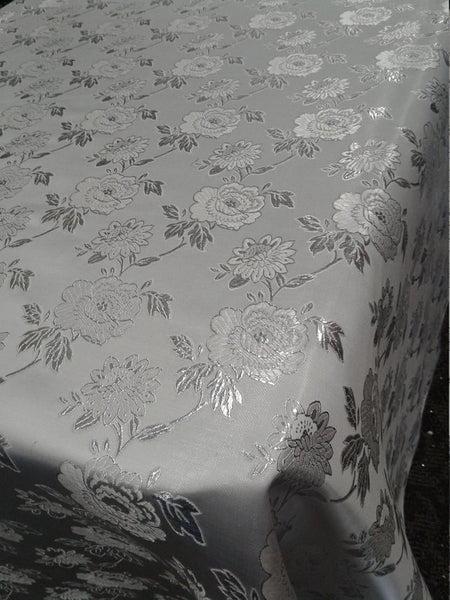 1 Yard Floral Metallic Jacquard Brocade Silver Fabric for Dresses Decor Upholstery 60 Inches Width