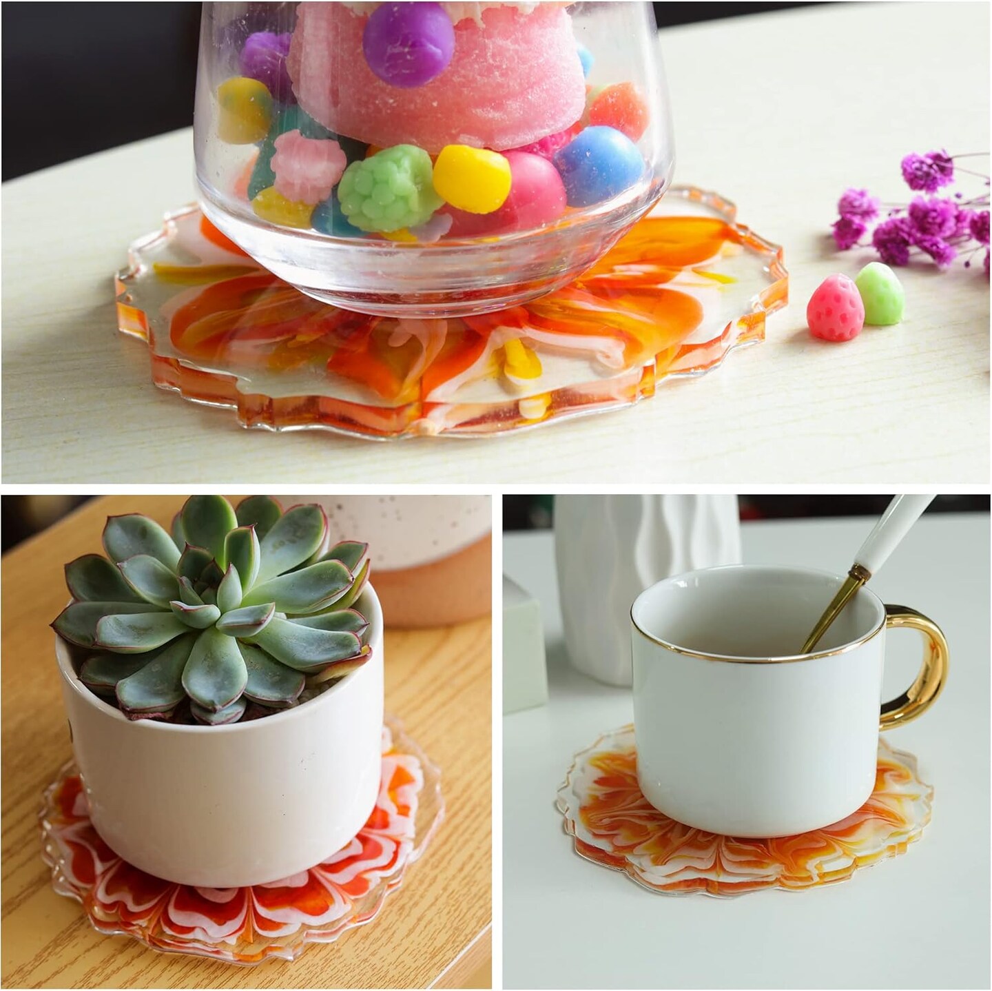 LET'S RESIN Geode Resin Coaster Molds, 4 Pcs Druzy Silicone Agate Coaster Molds