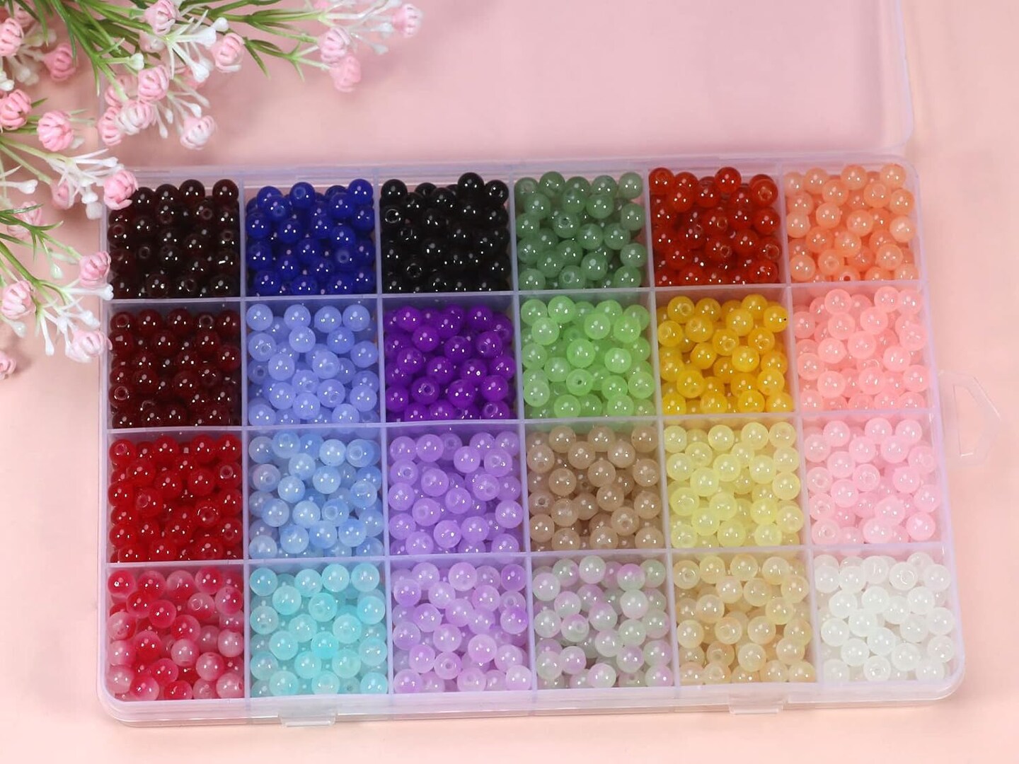 2090pcs 6mm Glass Beads Kit Set Assorted Handcrafted Round Smooth Loose Bracelet Beads Bulk for DIY Crafts &#x26; Jewelry Making
