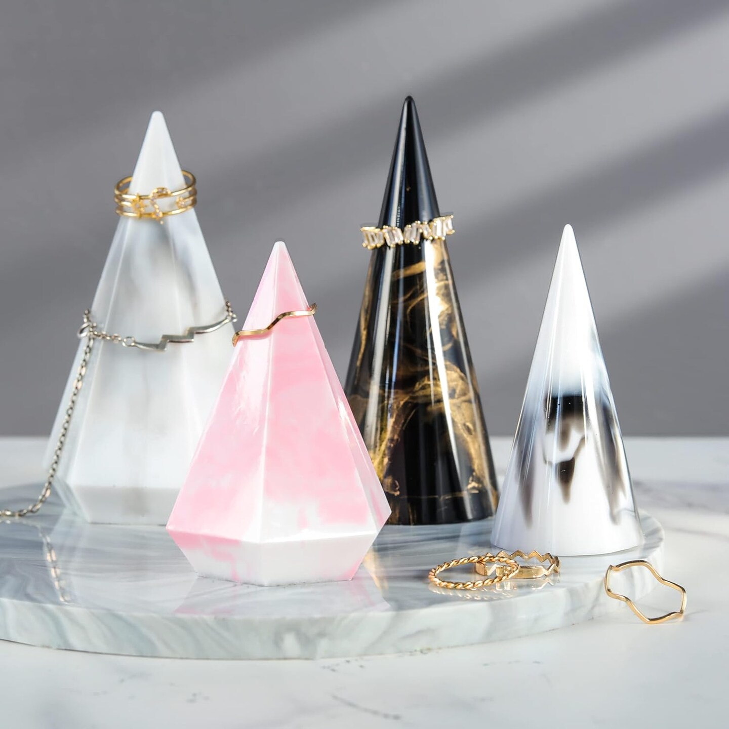 LET&#x27;S RESIN Ring Cone Resin Molds,4 Pcs Ring Holder Silicone Molds for Epoxy Resin, Ring Cone Pyramid Silicone Resin Molds for DIY Ring Stand, Ring Jewelry Display Stand, Wedding Gift