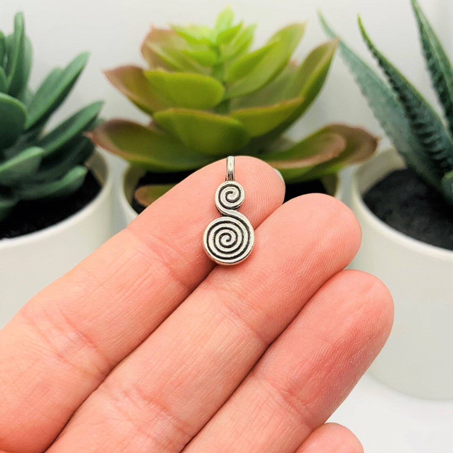 Small Silver Double Spiral Charms, 17x8mm