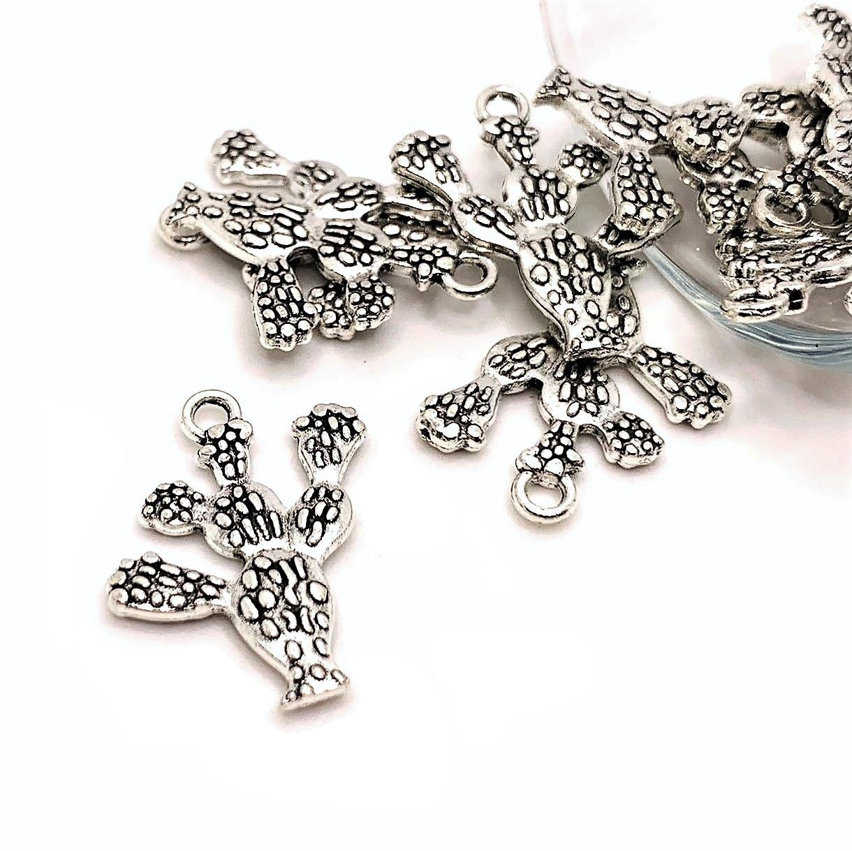 Silver Prickly Pear Cactus Charms, 23x19mm