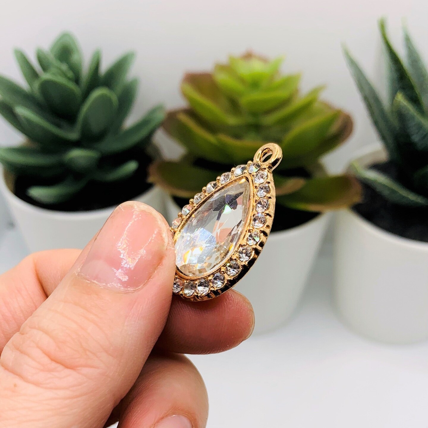 Vintage Diamond Rhinestone Pendants, 30x21mm