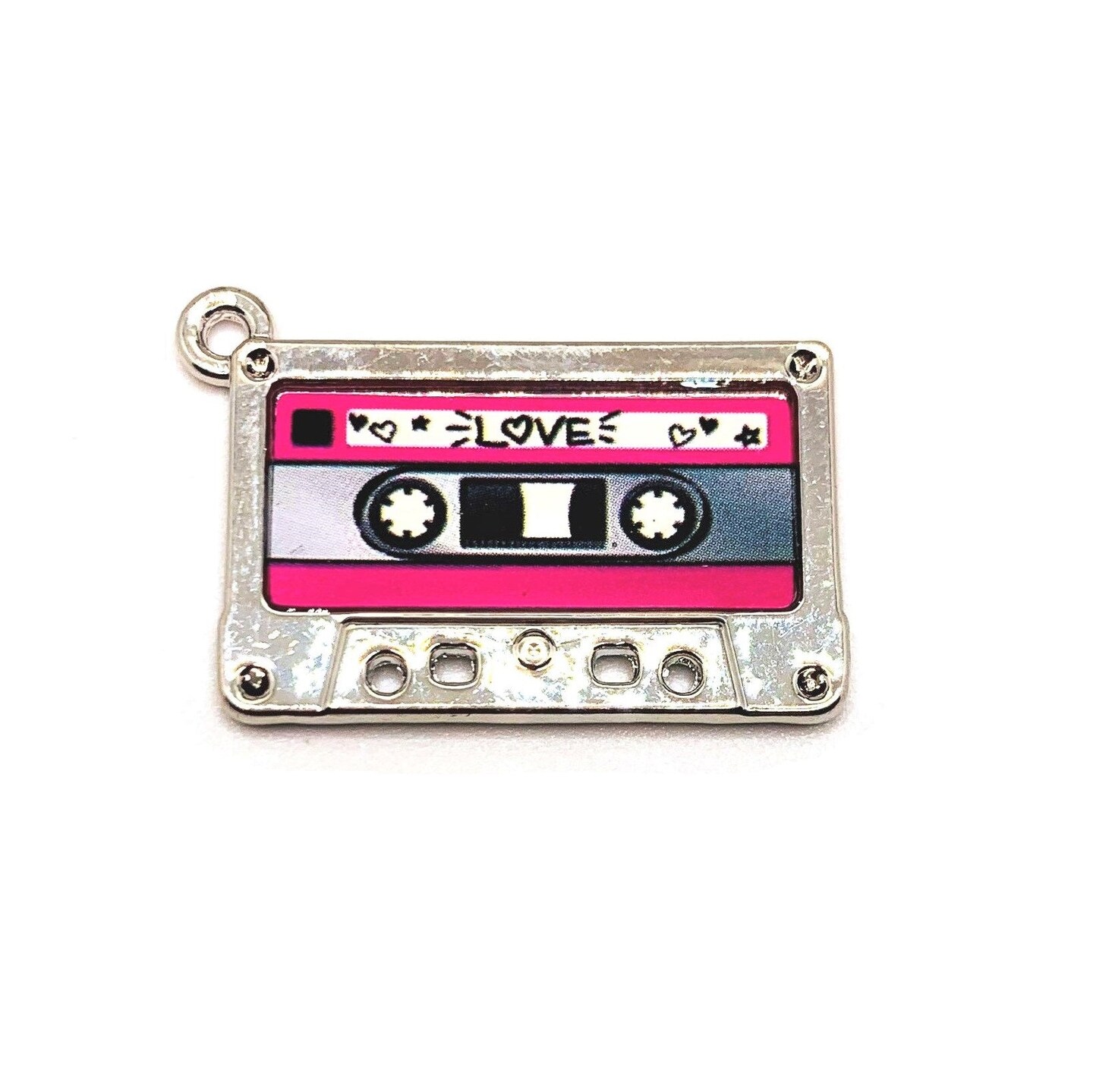 Pink and Silver 80&#x27;s Cassette Charms, 29x19mm